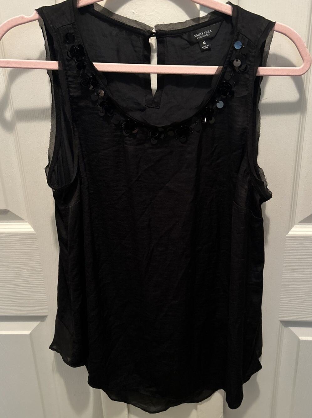 Simply Vera Wang Black Sleeveless Top Shirt Blouse Sequin Front M Pre-owned